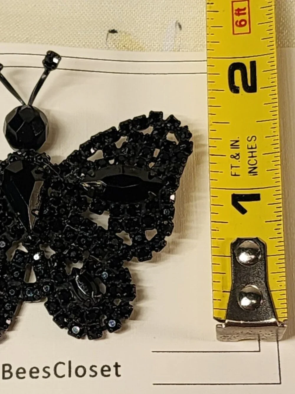 VINTAGE Mid-Century Black Japanned Metal Butterfly Brooch